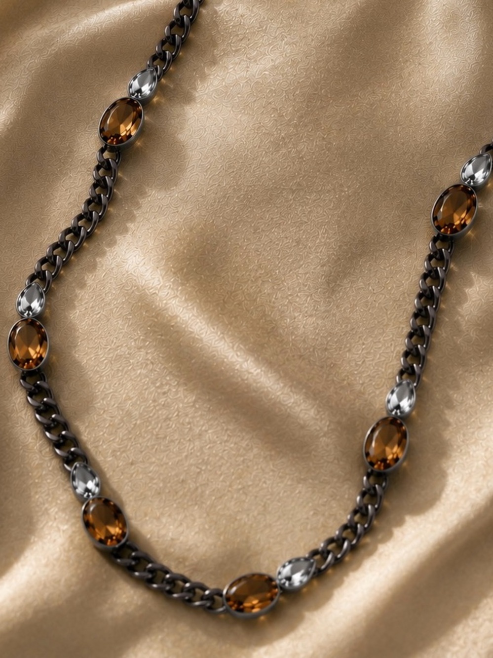 Givenchy Rose Bronze Crystal Long Chain Statement Necklace Amber Stone